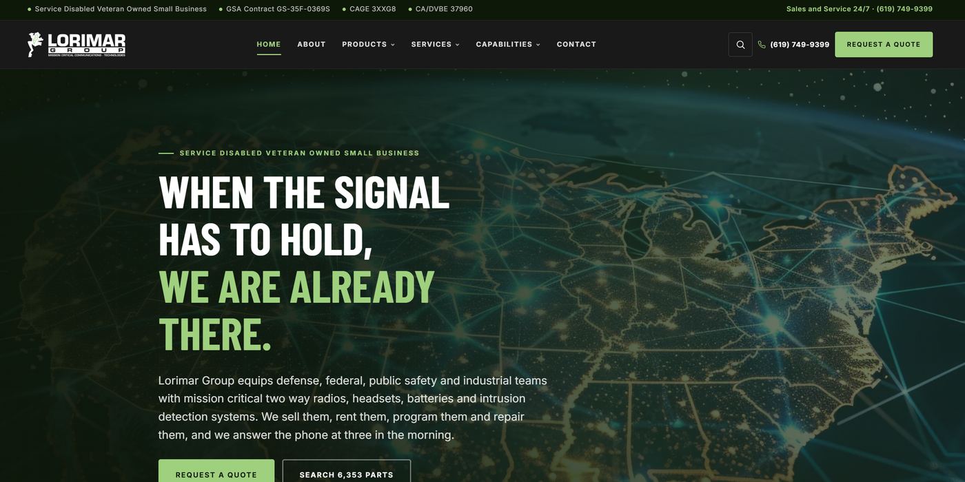 The lorimargroup.com homepage after the redesign, shown at desktop width