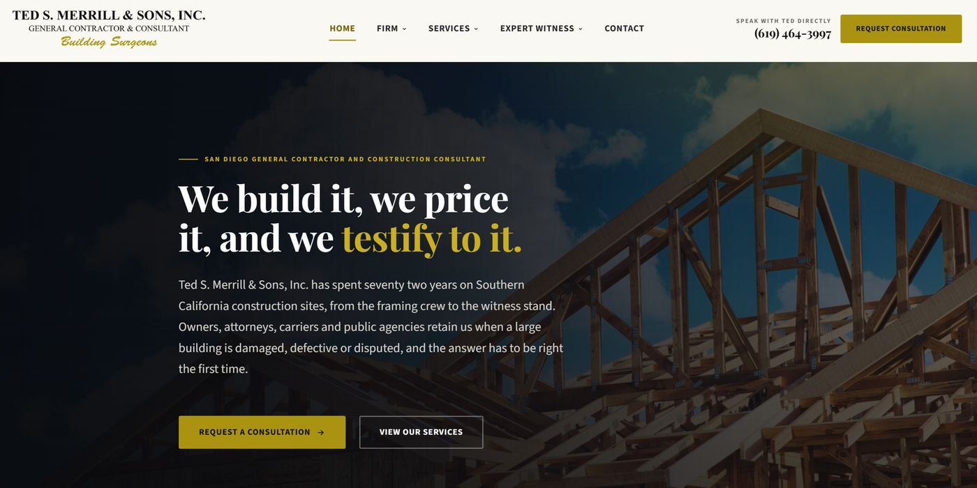 The tedsmerrillandsonsinc.com homepage after the redesign, shown at desktop width
